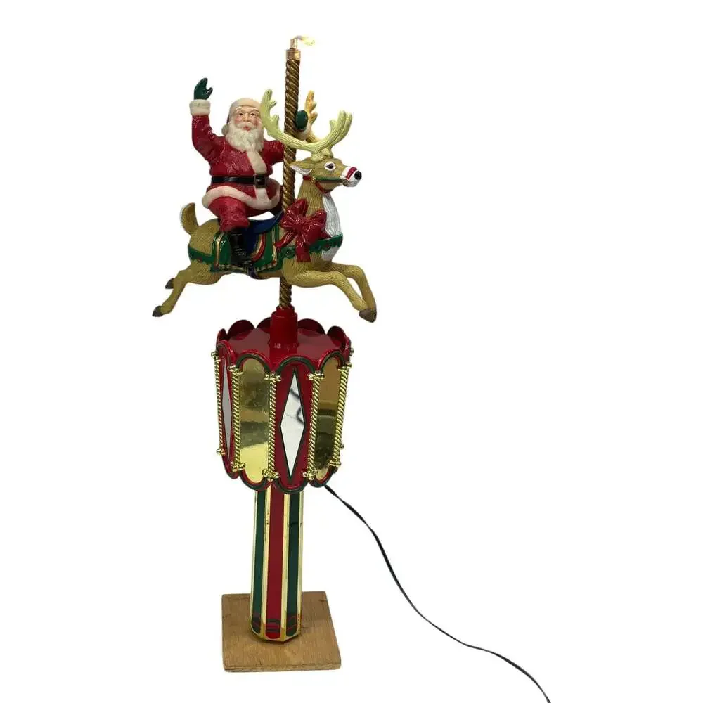 Mr Christmas Santa on Reindeer Carousel Tree Topper Table Piece Animated Working
